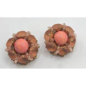 Vintage Haskell Earrings Pink Glass Clip Ons Signed‎